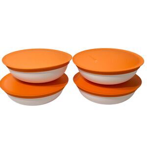 x4 Tupperware Allegra Radiance Orange White Lidded Storage Bowl 740mL #6292A